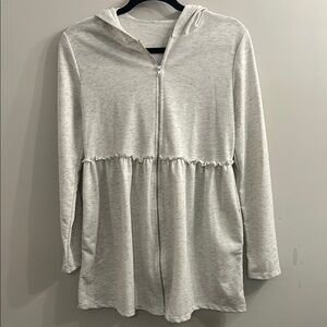 Urban Flamingo Heather Gray Hooded Lightweight Zip Jacket Waist Detail Size S